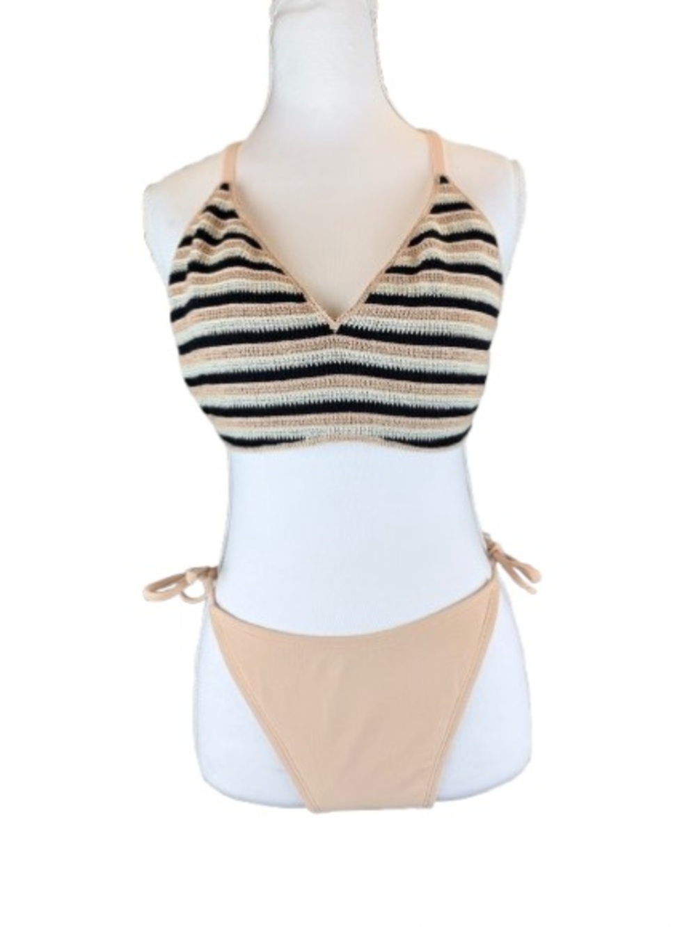 Wild Fable Bikini  Nude Crochet Triangle Top Tie Side Bottoms M Cottagecore NEW
